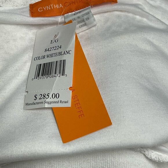 NWT $285 Cynthia Steffe White Cotton Crocheted Bell Sleeve Dress Women Sz L - Picture 7 of 8